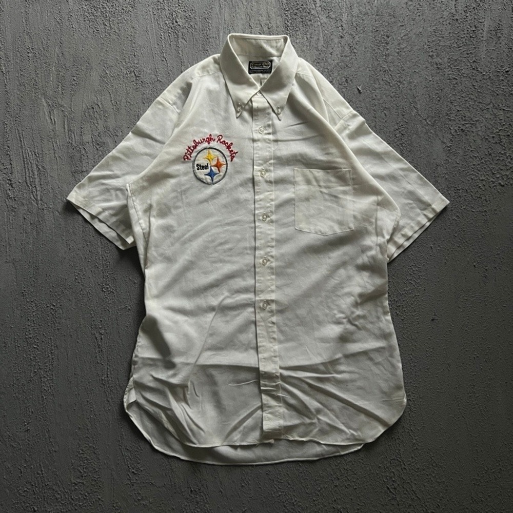 Vintage  Pittsburgh‎ Rockets Button Up Shirt Large White 1970s Steelers NFL